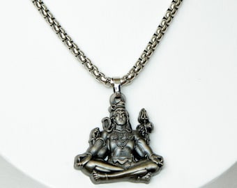 Collier pendentif protection bénie | Argent oxydé Seigneur Shiva, option personnalisée, bijou hindou