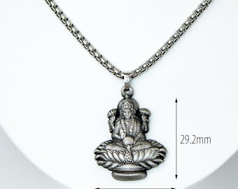 Collier pendentif Lakshmi en argent oxydé | Amulette de richesse de la déesse hindoue (option personnalisée)