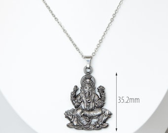 Lord Ganesha Pendant Necklace: Antique Silver Good Luck Amulet