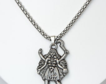 Collier pendentif Kali Ma - Amulette mystique en argent oxydé, déesse, option personnalisée bénie