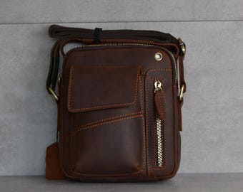 Personalized Men’s Cowhide Leather Crossbody Satchel Bag