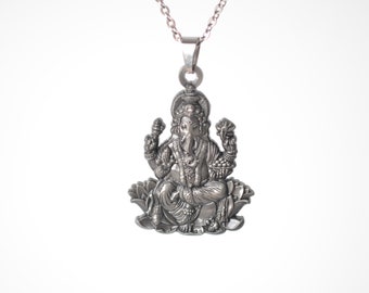 Lord Ganesha Hinduism Pendant Necklace antique silver for good luck and protection
