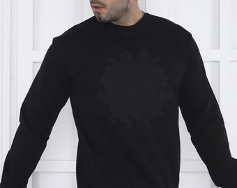 Sudadera negra con bordado de Medusa para hombre: algodón grueso, regalo de San Valentín para él.