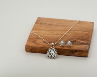Ensemble pendentif et boucles d'oreilles Medusa en argent sterling - Cadeau bijoux d'inspiration grecque