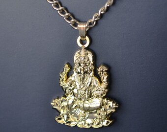 Lord Ganesha Hinduism Pendant Necklace Gold colour for good luck and protection