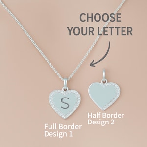 Sterling Silver Initial Heart Pendant Necklace: Engraved Letter, Cubic Zirconia