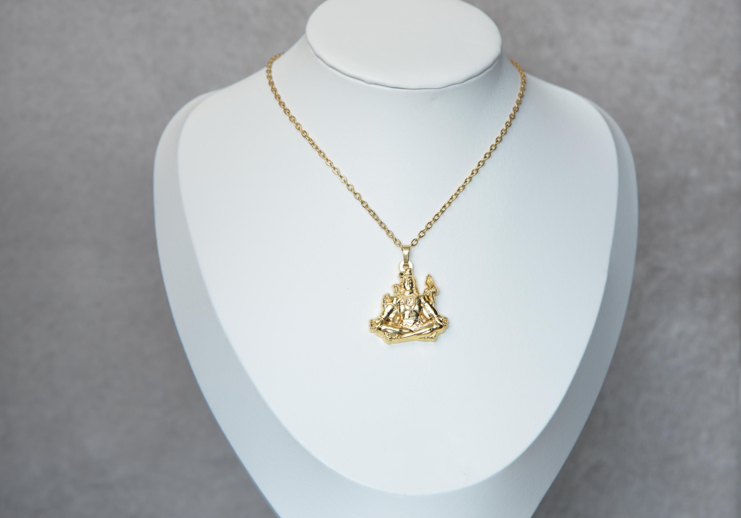 シヴァ神のペンダントネックレス　ヒンドゥー教の神のお守り　ケース付き シヴァ神のペンダントネックレス：金のヒンドゥー教の守護のお守り