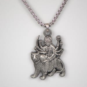 Goddess Durga Maa Pendant Necklace: Antique Silver Hindu Amulet