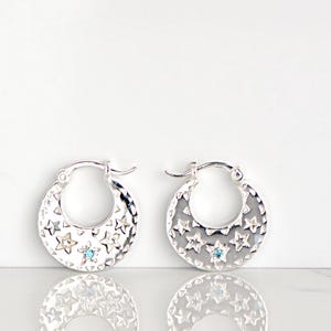 Sterling Silver Blue Topaz Star Earrings - Nattiyan Design