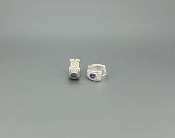 Boucles d'oreilles Huggie en argent sterling avec améthyste et pierres précieuses : créoles en pierres précieuses 925