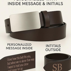 Personalized Dark Brown Leather Belt: Engraved Cowhide, Stainless Steel Buckle