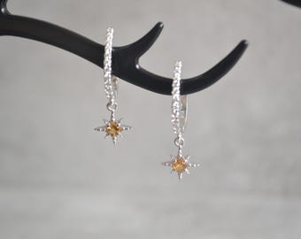 Sterling Silver Citrine Star Earrings: Elegant Dangle Gemstone Jewelry