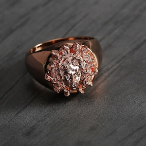 Medusa Rose Gold Signet Ring: Stainless Steel Mythical Jewelry