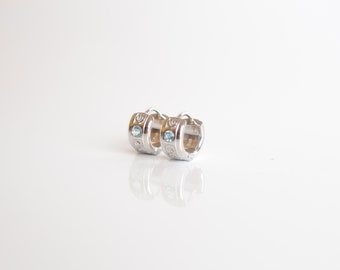 Dainty Blue Topaz Huggie Hoop Earrings | Sterling Silver 925