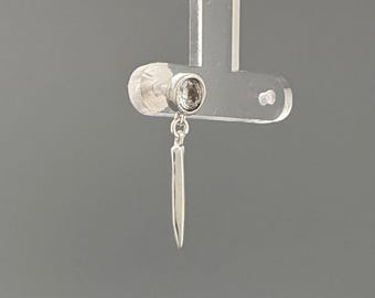 Men's Single Sterling Silver 925 Moissanite Tapered Spike Dangle Earrings | Screw Back Style
