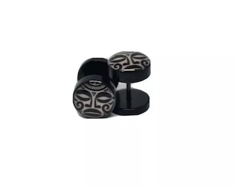 Polynesian Stainless Steel Maori Tribal Earrings | Barbell Style