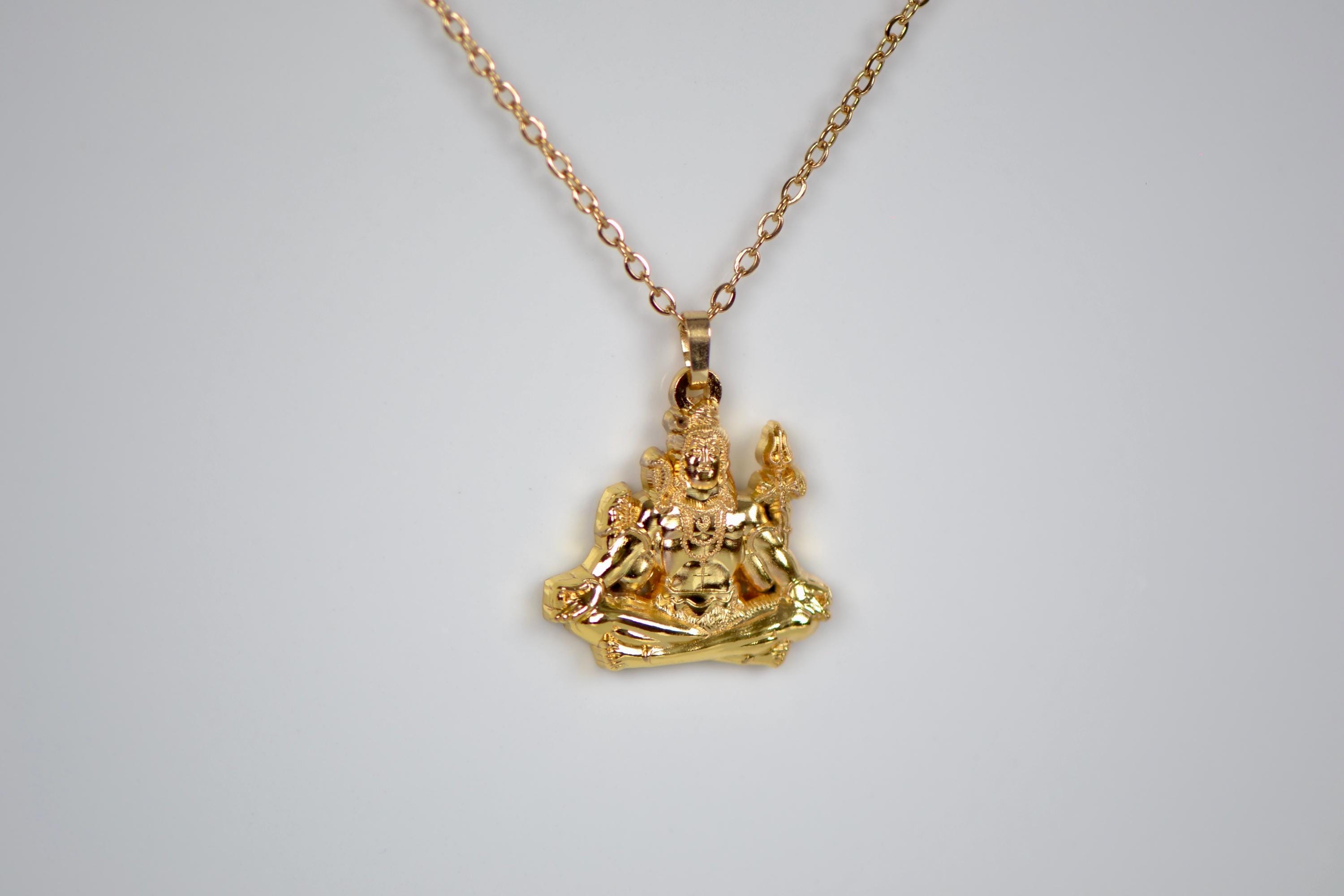 シヴァ神のペンダントネックレス　ヒンドゥー教の神のお守り　ケース付き シヴァ神のペンダントネックレス：金のヒンドゥー教の守護の