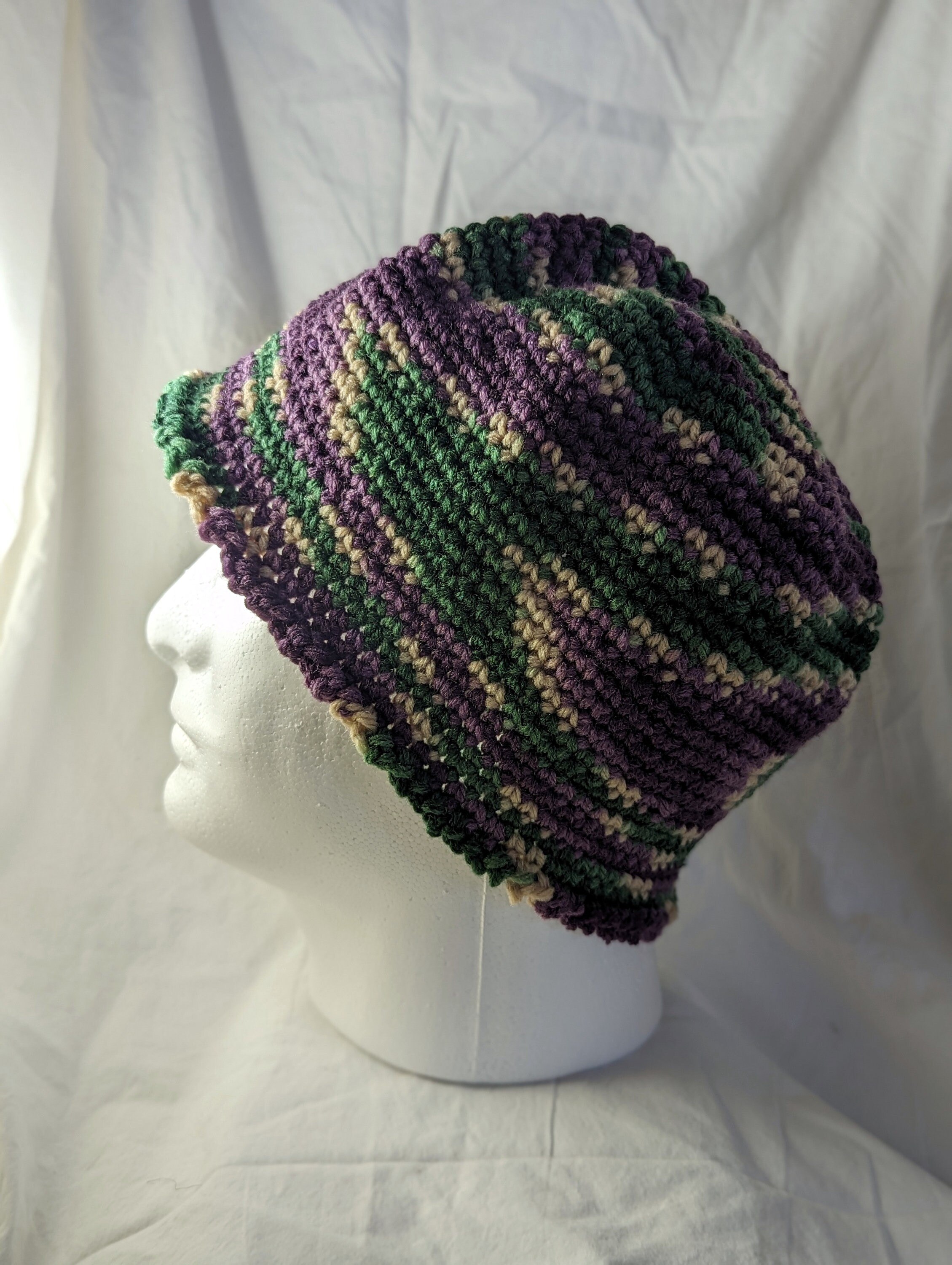 Variegated Green, Purple, and Tan Crochet Beanie Hat - Etsy display picture 1