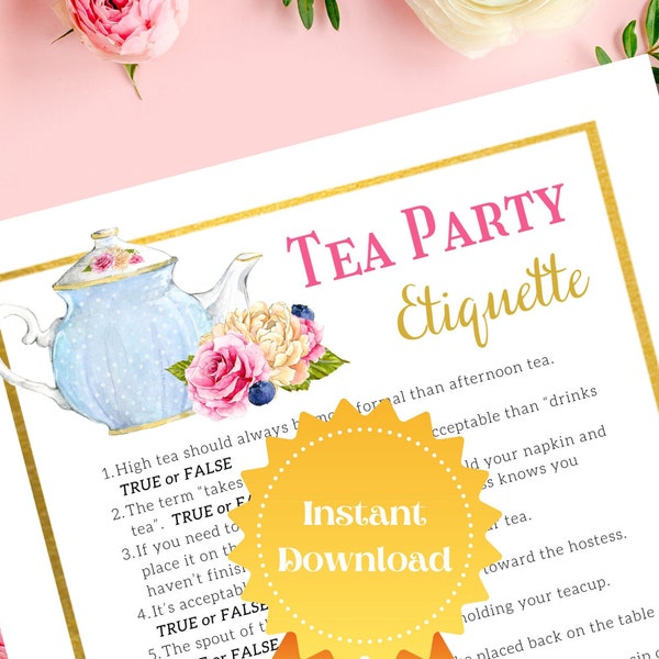 Afternoon Tea Etiquette, Instant Download, Tea Party Etiquette, garden party, church tea, ladies tea party, retirement tea, TPF1