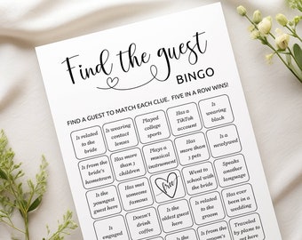 Find the Guest Bingo, Bridal Shower Games Printable, Bridal Shower Games Minimalist, Get to Know You Game, Bridal Shower Icebreaker, B1