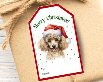 Miniature Poodle Merry Christmas Gift Tags, Dog printable Christmas Labels, Dog Mom Christmas Treat Tags, Dog Christmas Gift Labels, CM