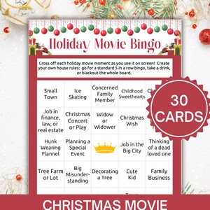 Hallmark Christmas Movie Bingo Game, Christmas Movie Watching Bingo, Holiday Movie Watch Party Bingo, Family Girls Night Party Game, CM
