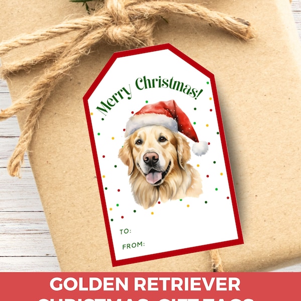 Golden Retriever Merry Christmas Gift Tags, Dog printable Christmas Labels, Dog Mom Christmas Treat Tags, Dog Christmas Gift Labels, CM