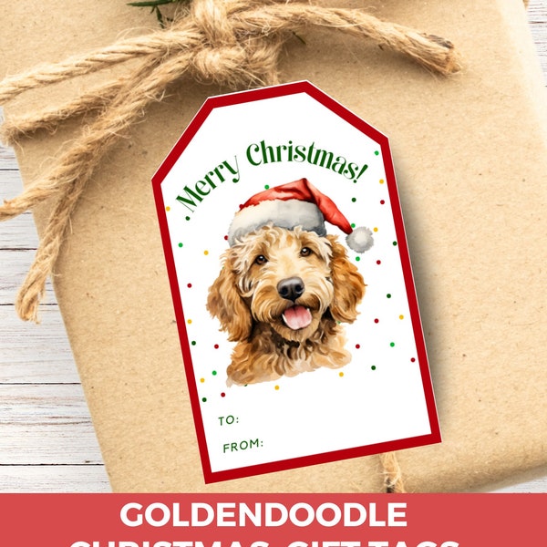 Goldendoodle Merry Christmas Gift Tags, Dog printable Christmas Labels, Dog Mom, Doodle Christmas Treat Tags, Dog Christmas Gift Labels, CM
