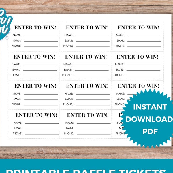 Printable Raffle Tickets, Enter to Win Tickets, Simple Raffle Ticket, Raffle Ticket Template, Minimalist Raffle Ticket, Lead Generation Card