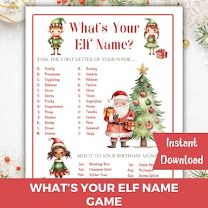 What&#39;s Your Elf Name Game, Elf Name Generator for Kids and Adults, Christmas Party Icebreaker, Elf Name Game Sign, Printable Nametags, CM
