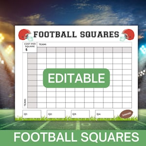 Football Squares stampabili, raccolta fondi per il calcio, 100 Football Squares, giochi per feste di calcio, gioco di scommesse sul calcio, modello di lotto di calcio