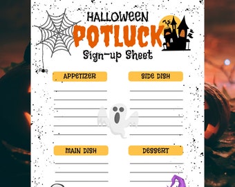 Halloween Potluck Sign Up Sheet, Potluck Sign Up Sheet, Potluck Sign Up Form, Halloween Neighborhood Potluck, Halloween Party Sign Up, HW
