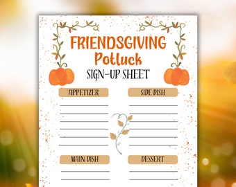 Friendsgiving Potluck Sign Up Sheet, Friendsgiving Menu, Potluck Sign Up Form,  Friendsgiving Dinner Party Sign Up, Thanksgiving Dinner, TK