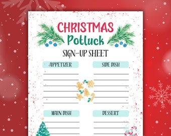 Christmas Potluck Sign Up Sheet, Potluck Sign Up Sheet, Potluck Sign Up Form, Christmas Neighborhood Potluck, Christmas Party Sign Up, CM