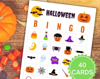 Printable Halloween Bingo, 40 Bingo Cards, School Halloween Bingo Game, Halloween Activity For Kids, Classroom Halloween Party Game, HW