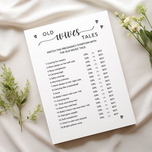Old Wives Tale Game, Printable Baby Shower Game, Minimalist Baby Shower, Gender Reveal Game, Rustic Baby Shower Game, Baby Prediction, M1