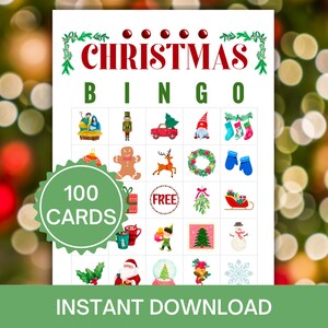 Weihnachtsbingo, druckbare Weihnachtsbingo, 100 druckbare Weihnachtsbingokarten, Kinderweihnachtsklassenzimmeraktivität, Weihnachtspartyspiel, CM
