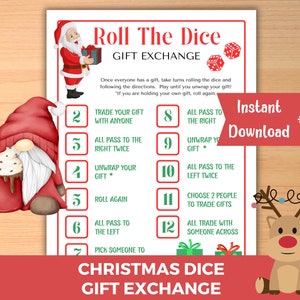 Jogo de dados para troca de presentes de Natal, Jogo de dados para troca de presentes de Natal, Jogo de troca de presentes de fim de ano para rolar os dados, Presente de elefante branco para impressão, CM