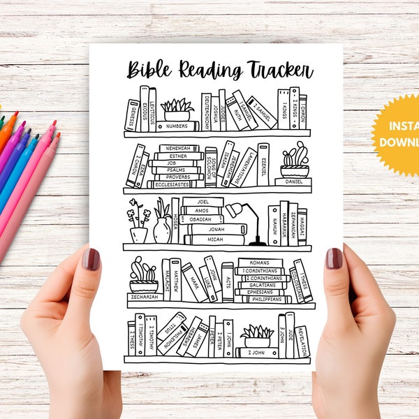 Bible Reading Tracker Coloring Sheet, Bible Reading Bookshelf, Books of the Bible Reading Checklist, Bible Coloring Reading Checklist