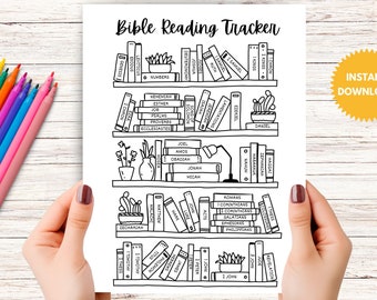 Bible Reading Tracker Coloring Sheet, Bible Reading Bookshelf, Books of the Bible Reading Checklist, Bible Coloring Reading Checklist