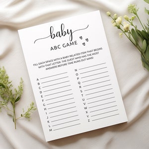 Jogo ABC para chá de bebê, jogo de itens para bebê, jogo de corrida de palavras para bebê, jogo para chá de bebê para impressão, jogo do alfabeto, atividade para chá de bebê para impressão, M1