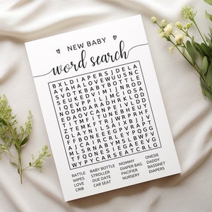 Baby Shower Game Imprimable, Baby Shower minimaliste, Trouver un jeu de mots, Activité de baby shower neutre en noir et blanc, Mots cachés, M1