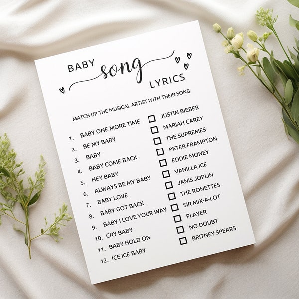 Name That Baby Song, Name That Baby Tune, Baby Song Lyrics Shower Game, Baby Shower Game Printable, Baby Shower Activity, Gender Neutral, M1