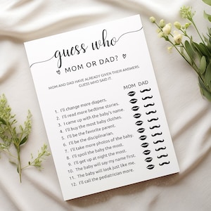Mama of papa-spel, mama of papa Guess Who-spel, babyshowerspelletjes minimalistisch, raad eens wie het zei babyshowerspel, sjabloon babyshower, M1