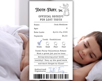 Recibo del Hada de los Dientes, Carta del Hada de los Dientes, Certificado de Diente Perdido, Notas del Hada de los Dientes para Niños, Sobre del Hada de los Dientes, Descarga Instantánea Editable