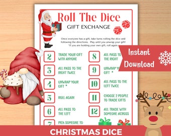 Christmas Gift Exchange Dice Game, Christmas Dice Gift Exchange, Roll the Dice Holiday Gift Exchange Game, Group Party Game Printable, CM