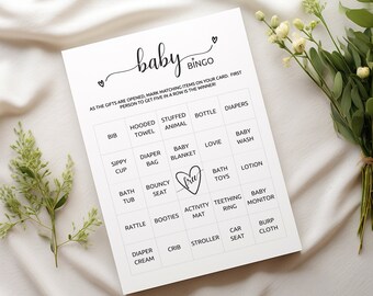 Baby Bingo Game, Baby Shower Bingo Game, 60 Unique Bingo Cards, Baby Bingo Template, Minimalist Baby Shower, Gender Neutral Baby Shower,  M1