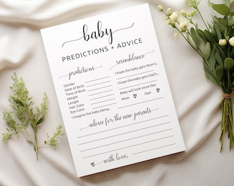 Baby Predictions Card | Minimalist Baby Shower Games | Advice & Wishes for New Parents | Baby Predictions and Advice | Baby Template | M1