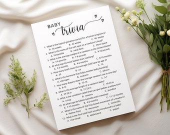 Divertido juego de preguntas y respuestas para baby shower, juego de preguntas sobre bebés, preguntas sobre bebés, cuestionario sobre bebés, minimalista y neutro en cuanto al género, actividad para baby shower de parejas