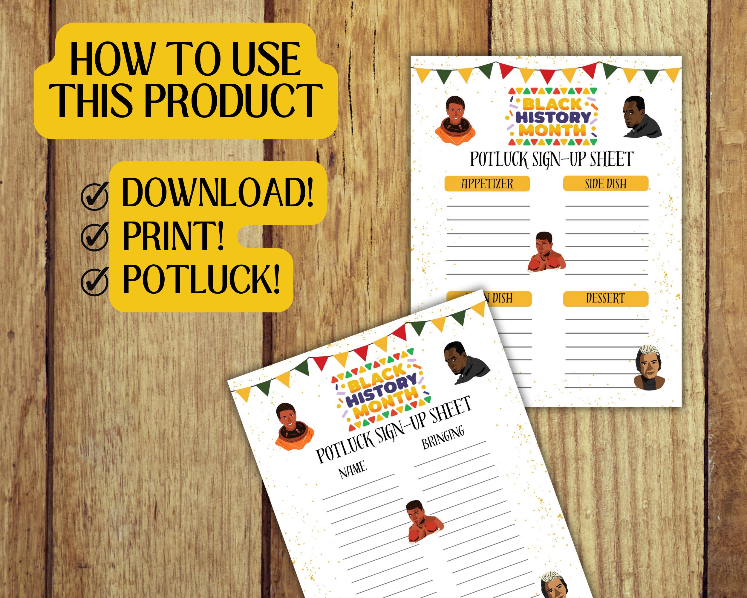 Black History Month Sign up Sheet, Potluck Sign up Sheet, Potluck Sign